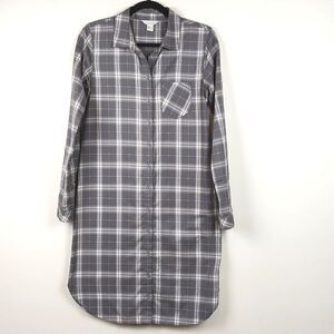 Garnet Hill Organic Cotton Gray Plaid Shirt Dress Size 2 Coastal Cowgirl Cottage